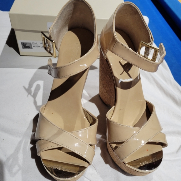 Jimmy Choo Patent Leather Nude Wedges.  Size 5 - Picture 2 of 9
